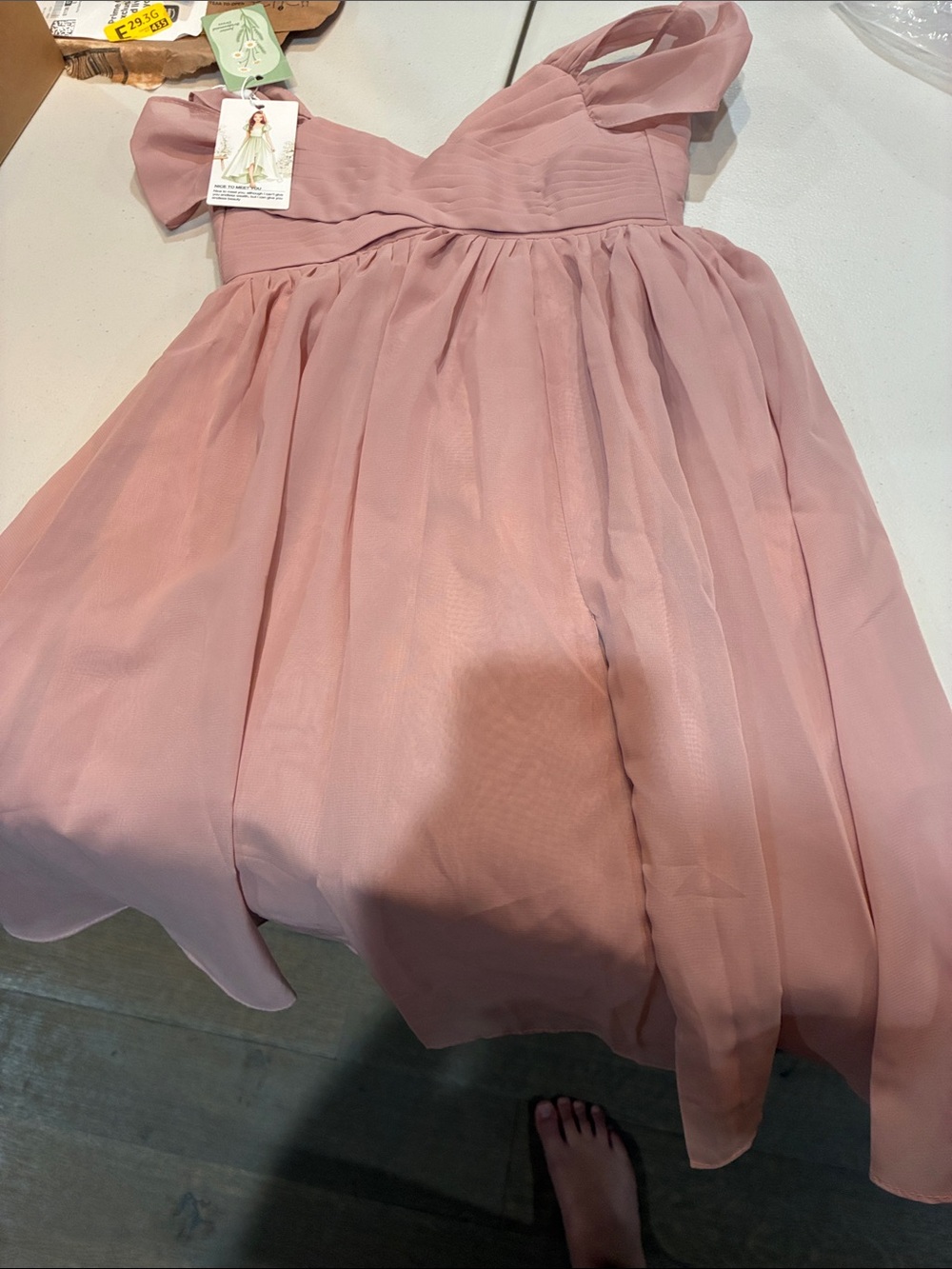 Girls Dusty Pink Chiffon Formal Dress with Pleated Bodice